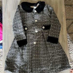 Holiday dress with coat included size 6 black, white and silver.